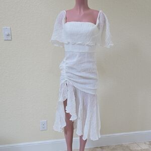 C/MEO Collective White Ruched Asymmetrical Sundress